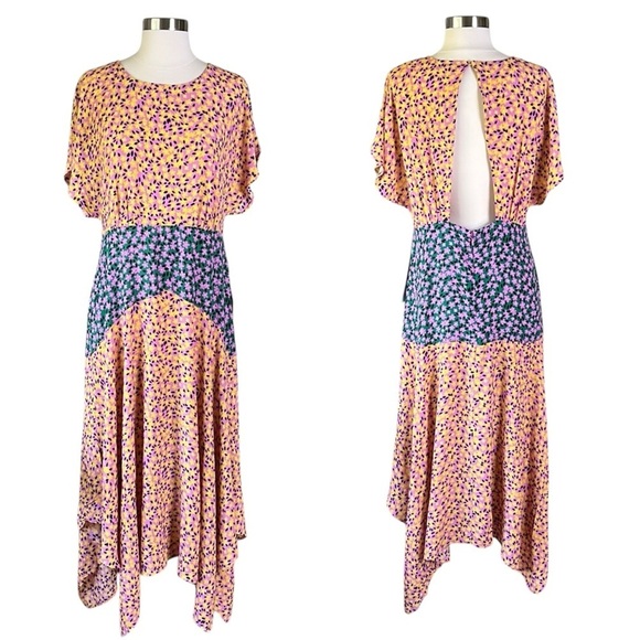 TOPSHOP Floral Print Dress with Handkerchief Hem NWT Size 10 - Picture 2 of 16